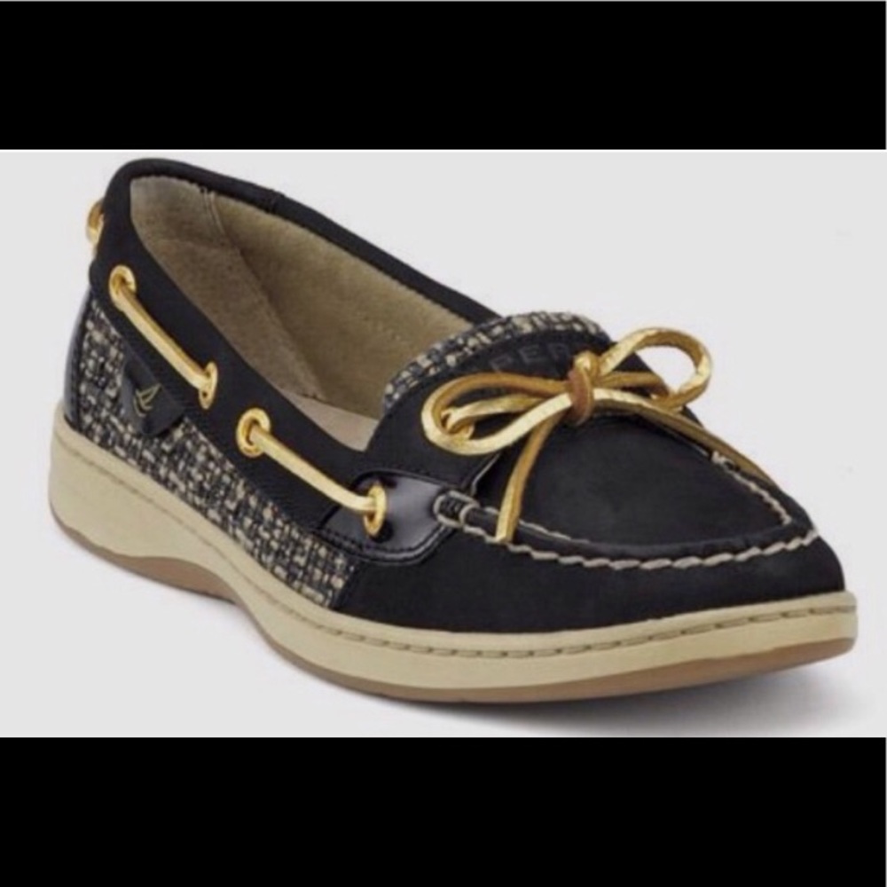 Sperry Angelfish Boat Shoe Black with Tweed